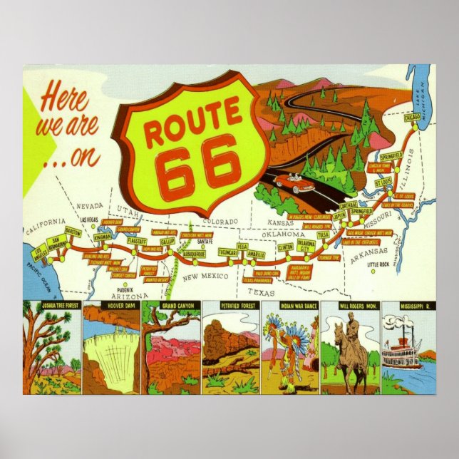 Póster Ruta 66 de los años 40 (Frente)