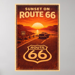 Póster Ruta 66 del Atardecer Retro Pintura de Viaje Vinta