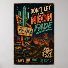 Póster Ruta 66 Diner Neon Noches de Viaje por carretera A