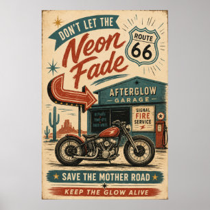 Póster Ruta 66 Garage de Motos del Desierto Americana