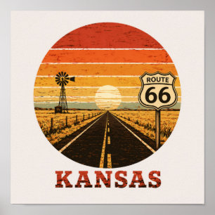 Póster Ruta 66 Kansas Autopista del Estado del Girasol