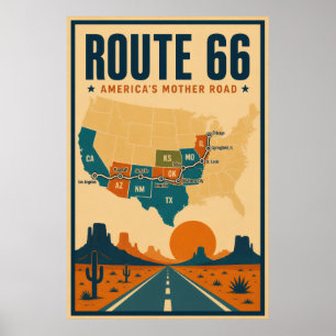 Póster Ruta 66 La Carretera Madre de América