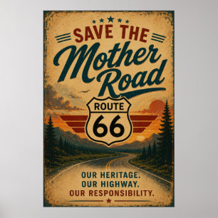 Póster Ruta 66 Madre Carretera Patrimonio Autopista Escén
