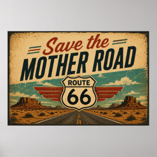 Póster Ruta 66 Madre Carretera Vista Desierto