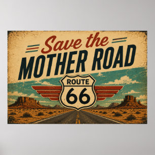 Póster Ruta 66 Madre Carretera Vista Desierto