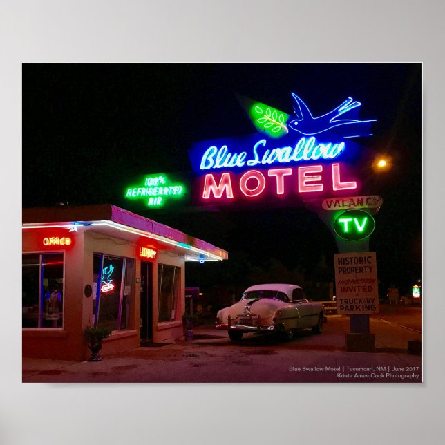 Póster Ruta 66 Neón | Blue Swallow Motel | Tucumcari, NM (Frente)