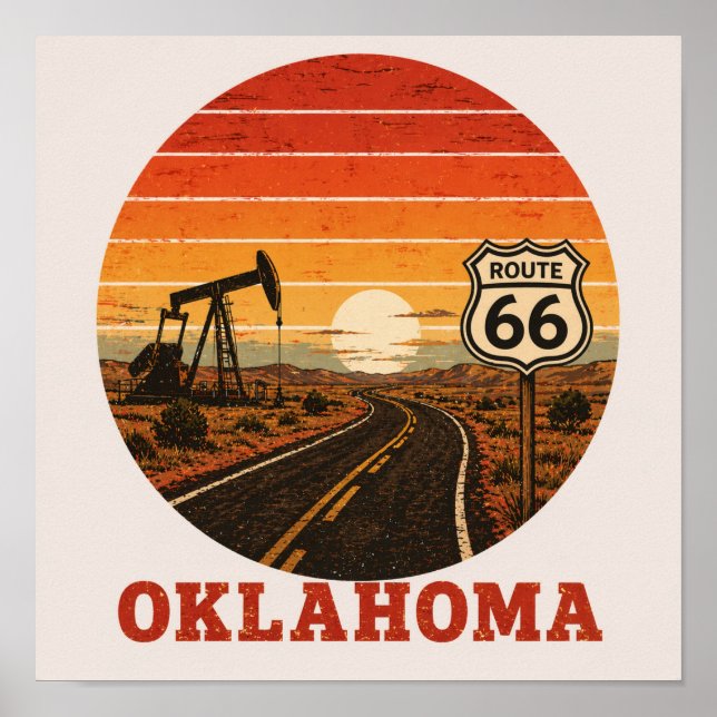 Póster Ruta 66 Oklahoma Oilfield Sunset Highway (Frente)