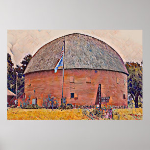 Póster Ruta 66 Pintura de aceite de granero redonda de Ar