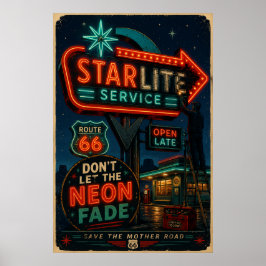 Póster Ruta 66 Starlite Neon Americana Roadside Glow