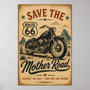 Póster Ruta 66 Tributo a la Carretera Madre en Motociclet