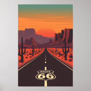 Póster Ruta 66 USA Vintage Atardecer Desierto
