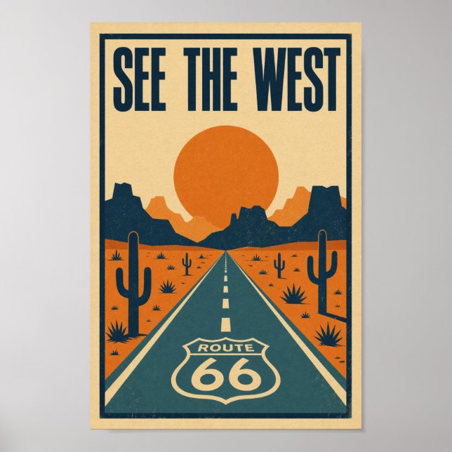 Póster Ruta 66 Ver El Oeste Litografía (Frente)