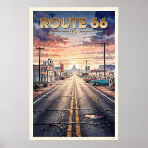 Póster Ruta 66 Viajes Vintage USA