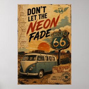 Póster Ruta 66 Vintage Arizona Camper Van Neon Carretera