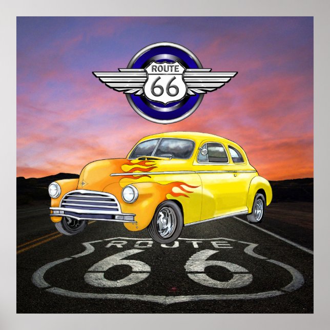 Póster Ruta 66 - Vintage - Auto clásico - SRF (Frente)