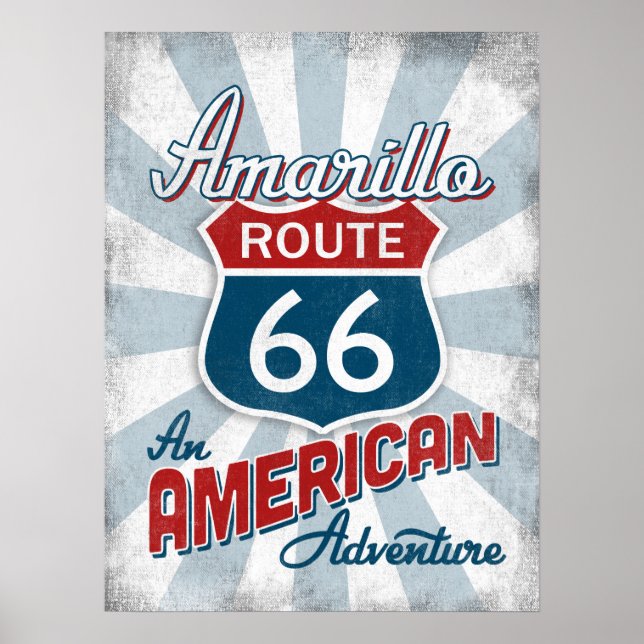 Póster Ruta Amarillo 66 Vintage América Texas (Frente)