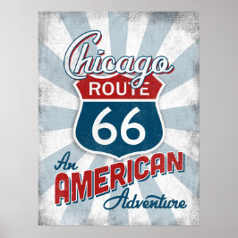 Póster Ruta de Chicago 66 Viñeta América Illinois