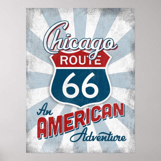 Póster Ruta de Chicago 66 Viñeta América Illinois (Frente)