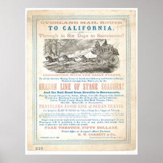 Póster Ruta de correo terrestre a CA 1866 (1257A) -No res