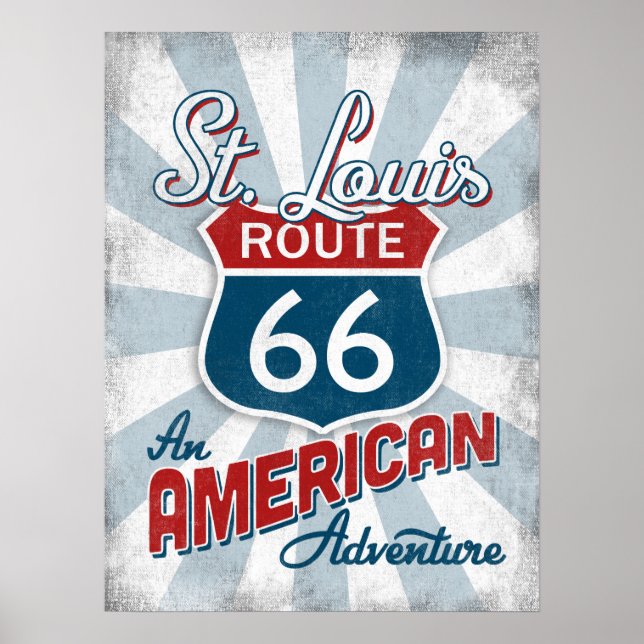Póster Ruta de St Louis 66 Vieja América Misuri (Frente)