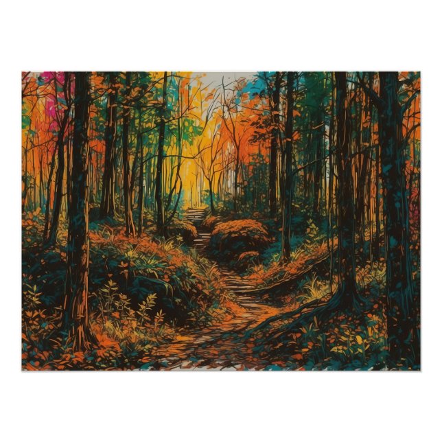 Póster Ruta del bosque otoñal con Ar de descarga digital  (Anverso)