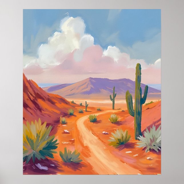 Póster Ruta del desierto del Suroeste con Cacti (Frente)