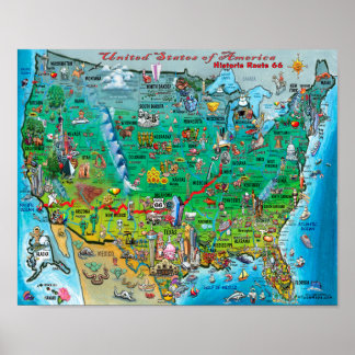 Póster Ruta histórica 66 EE.UU.
