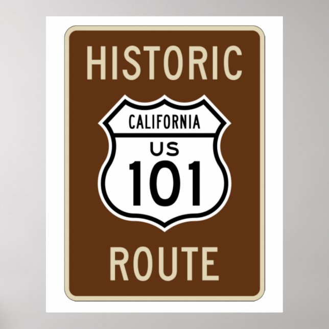 Póster Ruta histórica Rótulo de la Ruta US 101 (Californi (Frente)
