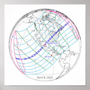 Póster Ruta mundial total del eclipse solar 2024