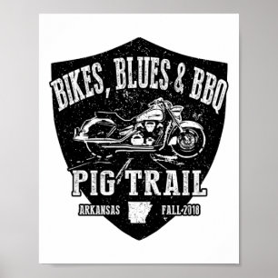 Póster Ruta Oficial del Cerdo Bicicletas Blues Motociclet