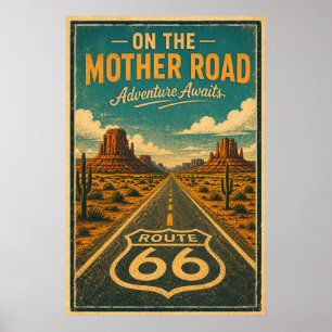 Póster Ruta Retro 66 Carretera Madre Paisaje Desértico