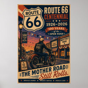 Póster Ruta Retro 66 Motociclista Centenario en Motocicle