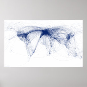 Póster Rutas aéreas del mundo (azul) - agosto de 2010