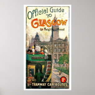 Póster rutas de tranvías de Glasgow y alrededores