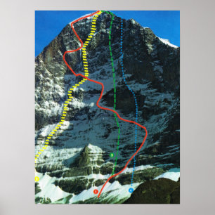 Póster Rutas para escalar el Eiger, la cordillera Jungfra