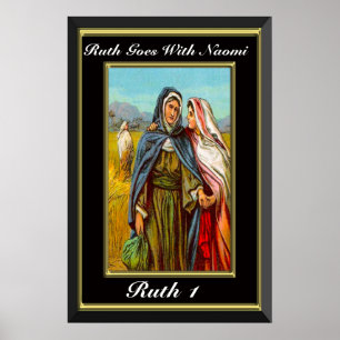 Póster Ruth 1 Ruth va con Naomi negro y oro