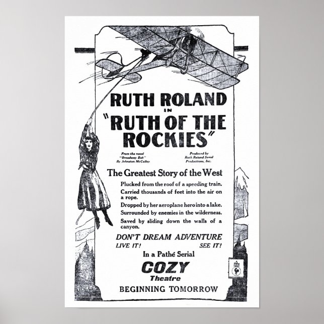 Póster Ruth Roland, poster de películas antiguas de 1920 (Frente)