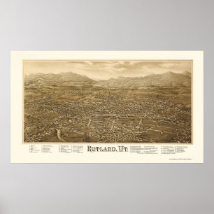 Póster Rutland, mapa panorámico VT - 1885