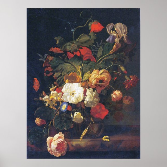 Póster Ruysch - Flores En Un Jarrón De Vidrio (Frente)