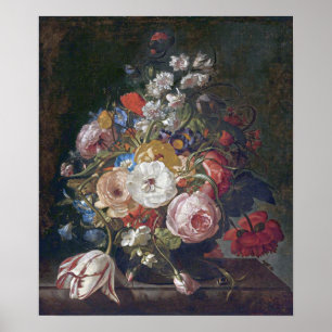 Póster Ruysch - Ramo de flores en un jarrón de vidrio