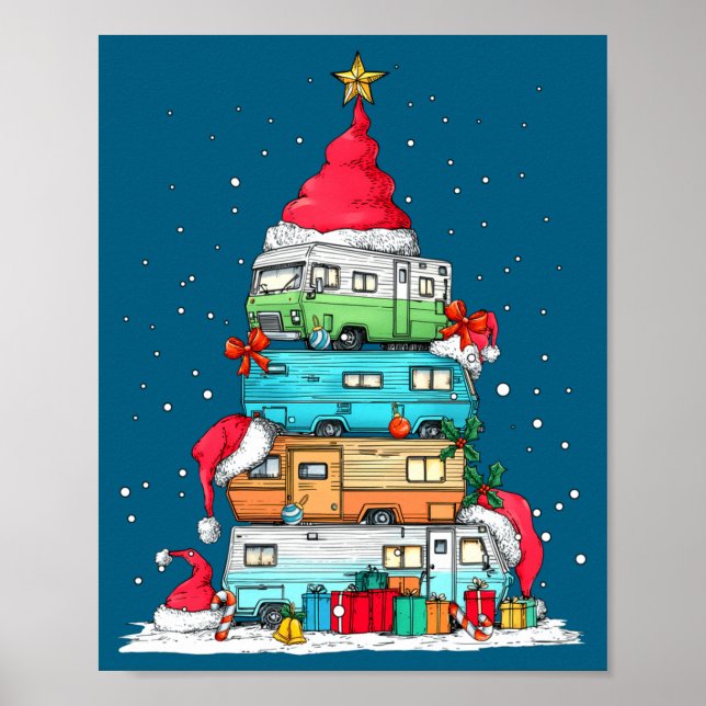 Póster Rv Camng Camper Travel Vacation Christmas Tree Xma (Frente)