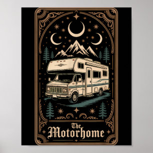 Póster Rv camping campista la luna del motorhome montaña 