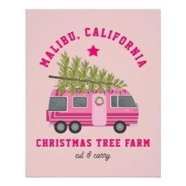 Póster RV rosa de la granja de árboles navideños Malibu C
