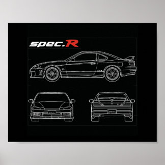 Póster s15 especificación r aero line art blue print draw