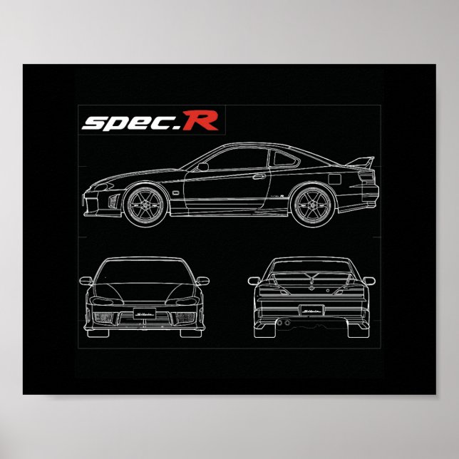Póster s15 especificación r aero line art blue print draw (Frente)