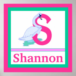 Póster S es para Swan y nombre Chica Wall Art para niños