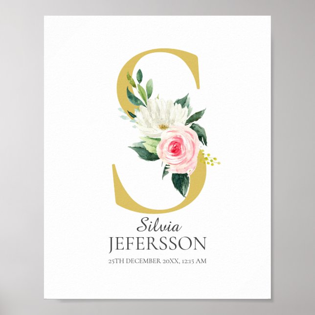 Póster S Letra monograma con Poster de flores (Frente)
