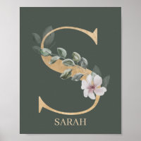 S Monograma Poster floral personalizado