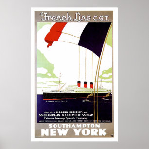 Póster S.S. Línea francesa anuncio de París de la nave