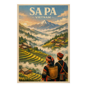 Póster Sa Pa town, Vietnam, en un clásico retro